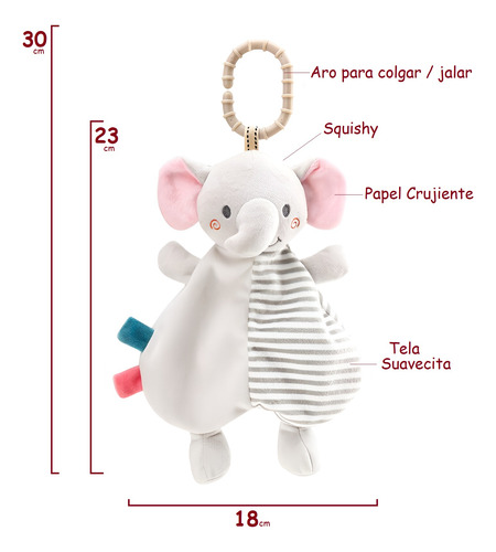 Peluche De Apego Suave Bebé Aro Colgar Elefante Squishy