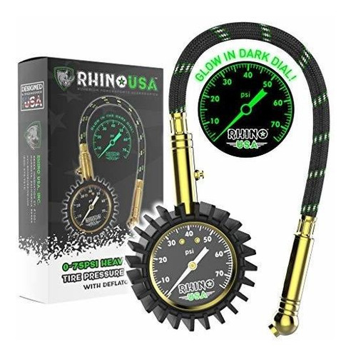 Rhino Ee.uu. Heavy Duty Neumático Manómetro (0-75 Psi) - Cer