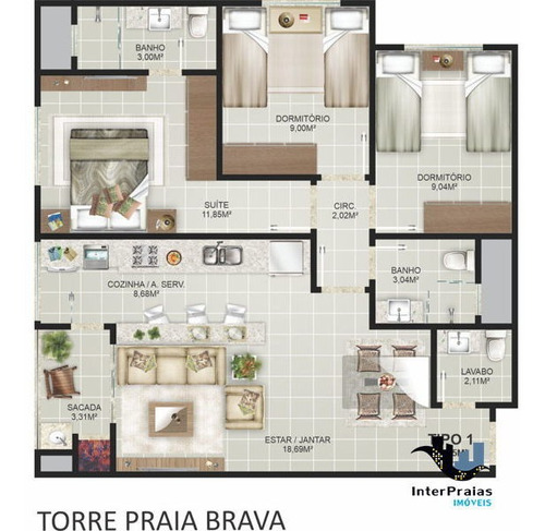 Imagem 11 de 16 de Apartamento Padrão Com 3 Quartos No Portal Da Brava - 580309-v