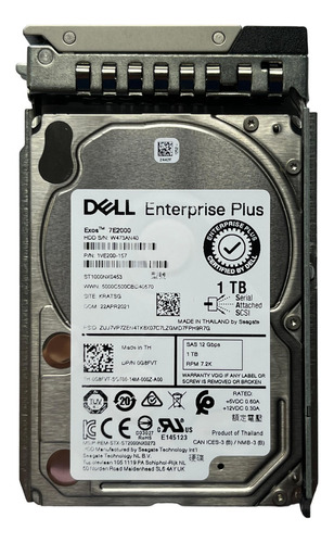 Hd Dell 1tb 7.2k 2.5 Sas 12gb 0g8fvt G8fvt (com Gaveta) @