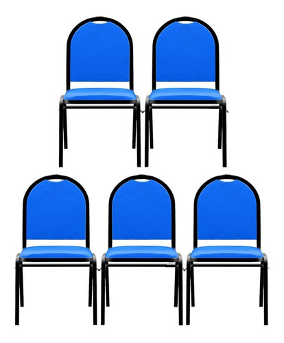 Kit 05 Cadeiras Hoteleira Sala Auditório Empilhável Courvin Cor Azul Material do estofamento Couro sintético
