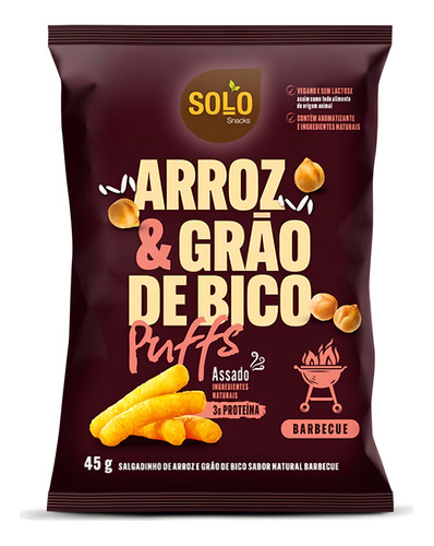 Kit 10 Unid Snack Puffs Arroz Grão Bico Barbecue Solo Snacks