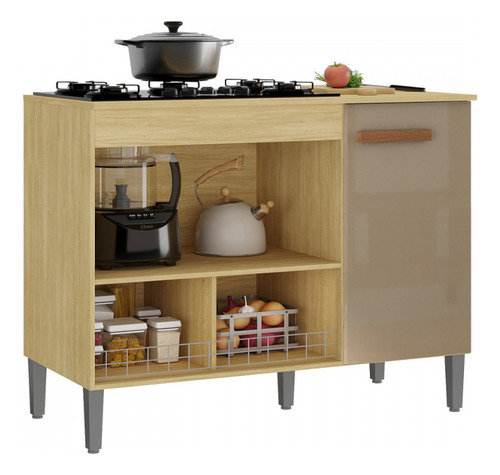 Balcão Para Cooktop 5 Bocas E Forno Madri Wood E Reflecta Cor Wood Madeirado E Reflecta