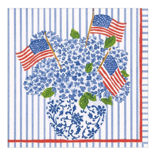 Servilletas De Papel Con Banderas Americanas Y Hortensias 20