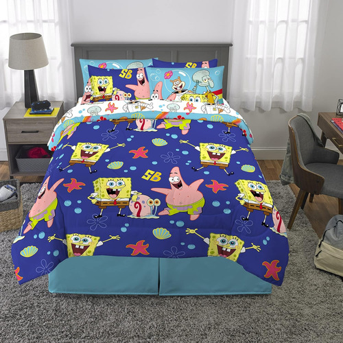 Juego De Edredón Y Sabanas Franco, Bob Esponja Full 7 Piezas
