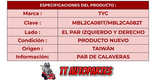 Par Calavera L200 2008-08-09-10-11-12-13-14-15-2015 Tyc Ore