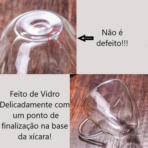 Imagem 4 de 8 de Kit Jogo 4 Xícaras Vidro Parede Dupla Coração 230ml