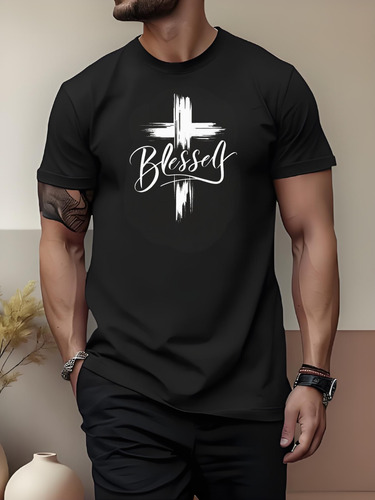 Playera Hombre Diseño De Cruz Bendita En Camisa143