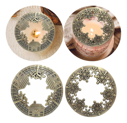 2 Piezas Tarro Tapa De Vela Topper Patrones Ahuecados Bronce