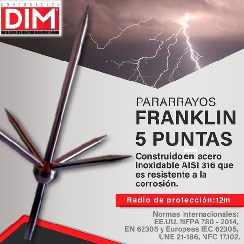 Imagen 2 de 10 de Kits Con Pararrayos Punta Franklin De 5 Puntas.