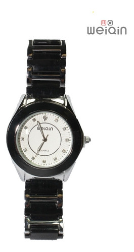 Reloj Weiqin Original Plateado Unisex Ceramica Negra  R37