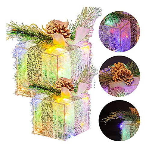Hourleey Set De 3 Cajas De Regalo Iluminadas De Navidad, Pre