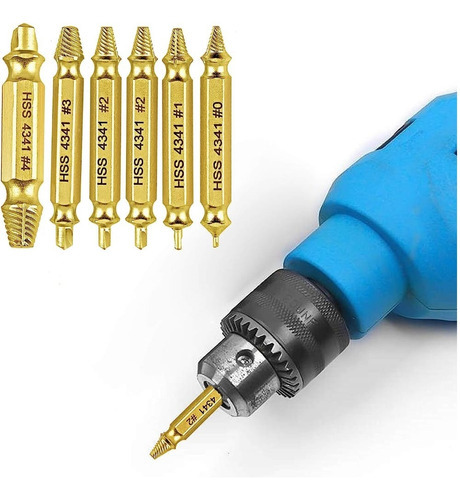 Juego Extractor De Tornillos 6 Brocas Tornillos Reventados