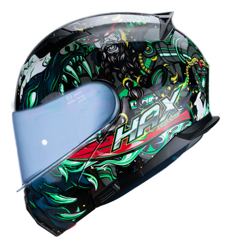 Hax Casco Moto Abatible Certificado Ece 06 Amatista Ragnarok Color Negro/verde Tamaño Del Casco S - Chico
