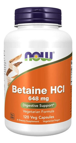 Betaína Hcl 648 Mg Apoyo Digestivo Now 120 Capsulas Vegetale