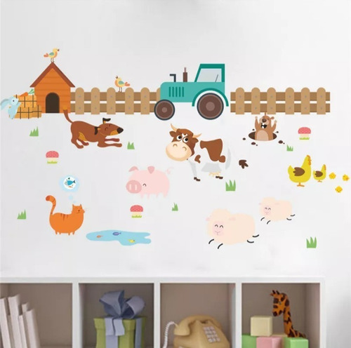 Calcomanía Pared Bebe Niño Granja Animales Tractor Grande