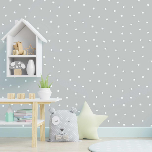 Imagem 5 de 6 de Papel De Parede Adesivo Estrela Cinza N05034 0,58x2,5m