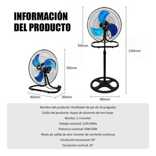 Ventilador 3en1 18 Pulgadas Con 3 Aspas Oscilante 3pcs