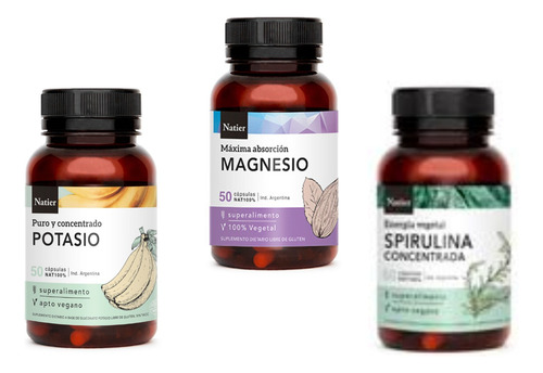 Combo Cápsulas Magnesio X50-spirulina X50-potasio X50-natier