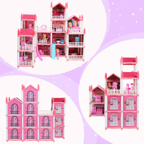 Casa De Muñecas Castillo De Princesa Rosa Con Muebles Led
