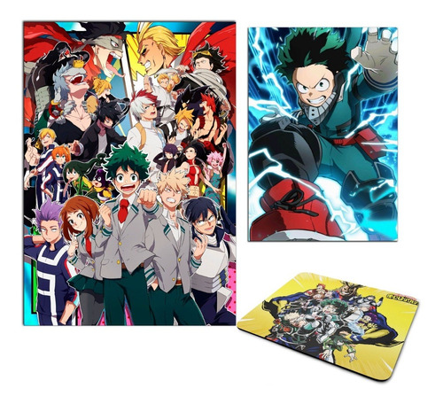 Kit Quadros Em Mdf E Mouse Pad Boku No Hero