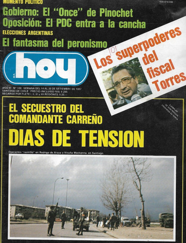 Revista Hoy N° 530 / 14 A 20 Septiembre 1987 / Sec. Carreño