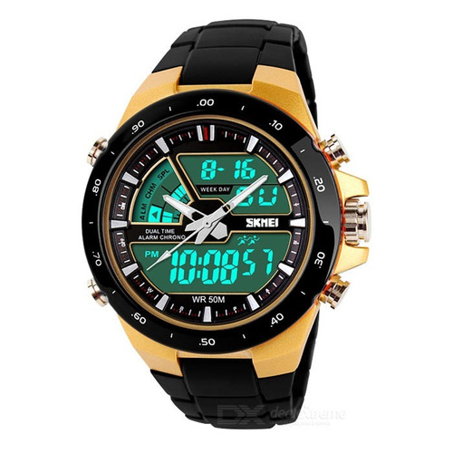 Reloj Digital Resistente Al Agua Negro Dorado