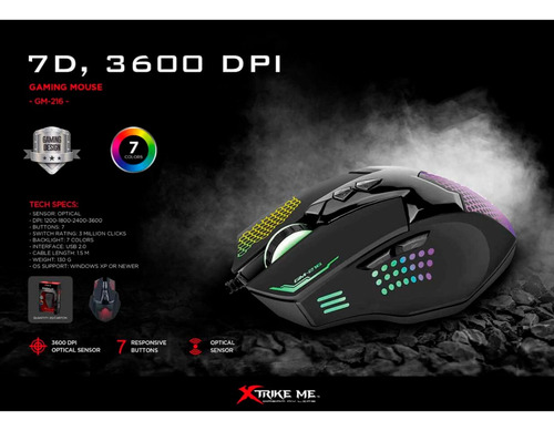 Mouse Gamer Xtrike Me Gm 216 Negro De Juego I Css ®