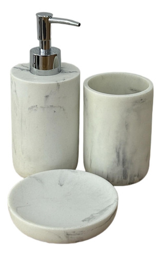 Set De Baño 3 Piezas Dispenser Jabonera Vaso Mármol