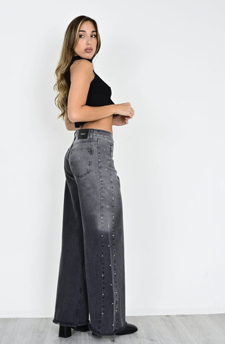 Jean Wide Leg Rígido Tachas Tiro Medio Dama Diva