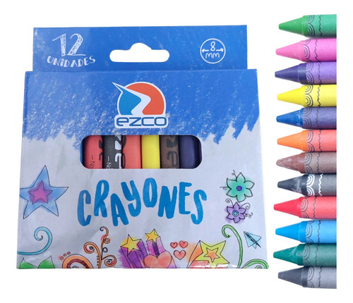 Imagen 1 de 7 de Crayones De Cera X 12 Unidades Ezco lavables