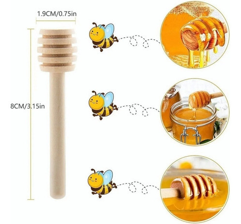 100 Cucharas Palitos Mieleras Madera Miel Agitator 8 Cm