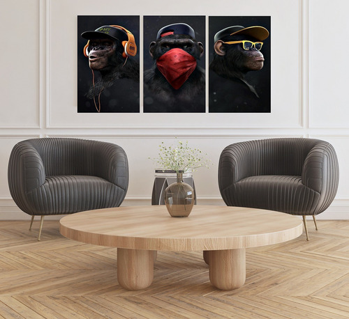 Quadro Decorativo Macacos Sábios Trio Quarto Sala Escritório