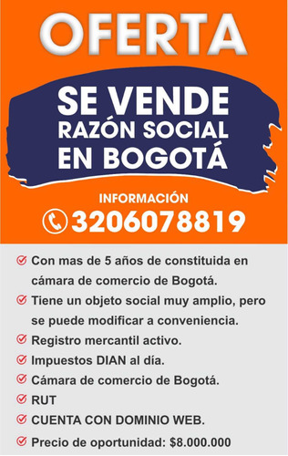 Se Vende Empresa. Razón Social