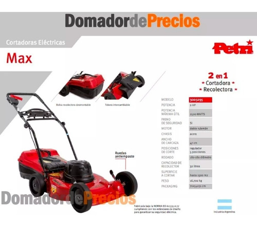 Imagen 4 de 8 de Cortadora De Cesped Petri 2 Hp 5 Posiciones 2 En 1 Bolsa