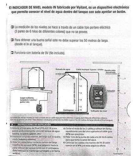 Imagen 2 de 7 de Medidor Nivel Tanque Agua Sensor Indicador Agua Viyilant