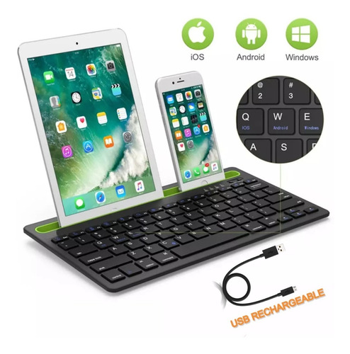 Teclado Bluetooth Recargable Porta Tablet Telefono Multiuso