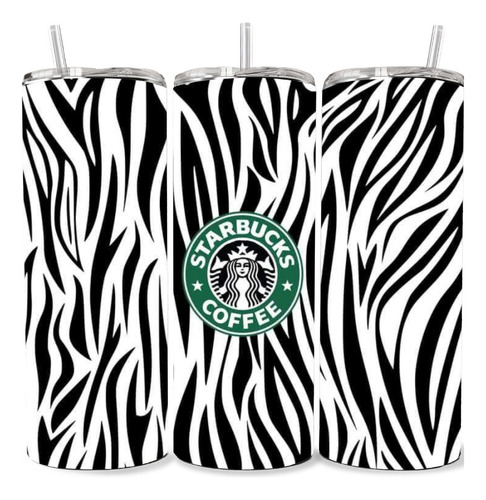 Vaso Termo Cafe Y Popote Starbucks Y Estampado De Zebra Diseño Diseño
