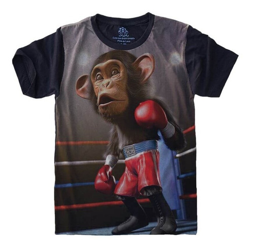 Camiseta Infantil Macaco Chimpanzé Boxe S-474