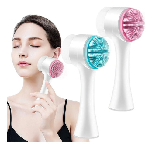 Cepillo Limpieza Facial Doble Cara Exfoliante Blanco / Rosa