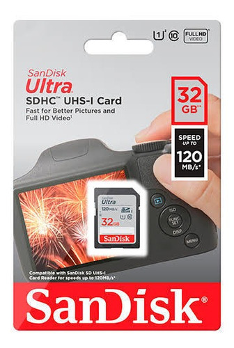 Memoria 32gb Sd Sandisk Clase 10 Canon Nikon Sony Full Hd