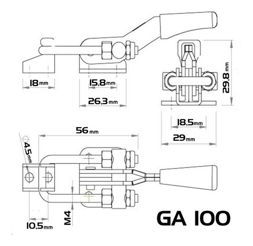 Grampo Tensor De Aperto Rápido Ga 100 Dobrado Inox 50 Und