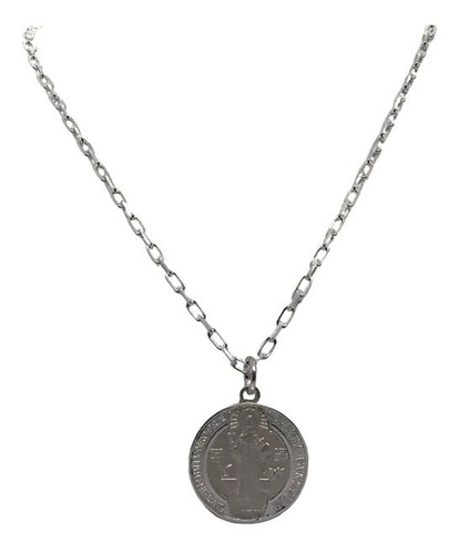 Medalla De San Benito Y Cadena De Plata (c292)