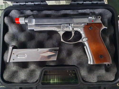 Imagem 10 de 10 de Airsoft Pistola Src M92 Beretta Cromada Platinum Series Nova