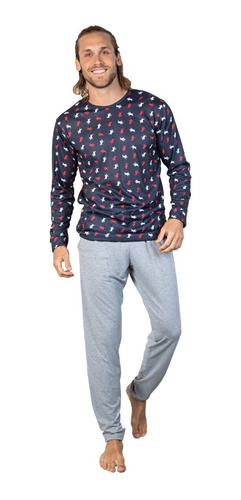 Pijama Hombre Invierno Abrigado Manga Larga Pantalon Largo