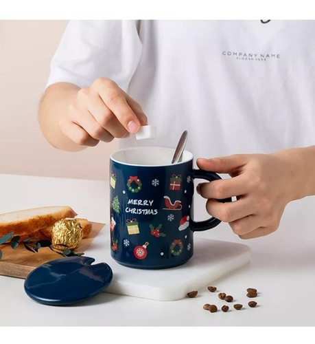 Taza De Navidad Con Tapa Y Cuchara Mug Navideño Decoración 