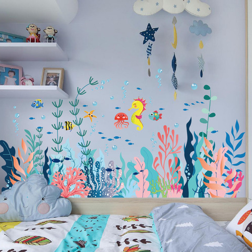 Calcomanía De Pared Con Diseño De Ballenas Bajo El Mar, Dise