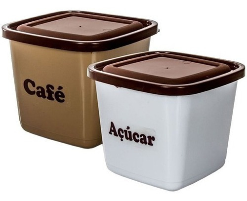2 Potes De Plástico Para Café E Açúcar Lata Tampa