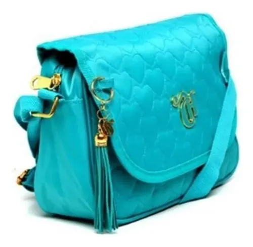 Bolso Capricho Love, color verde agua, color azul Tifanny + Brinde