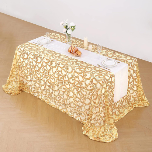 Mantel Rectangular Con Purpurina Dorada De 90 X 156 Pulgadas